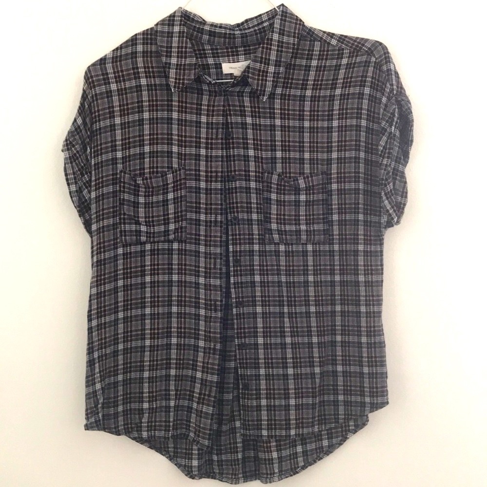 COPY - Nordstrom’s Treasure & Bond Cap Sleeve Button-Down Plaid Camp Shirt; Med…